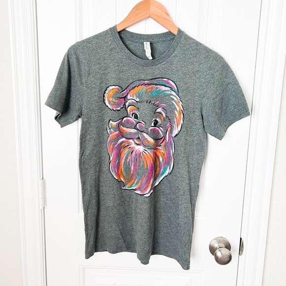 Multicolored Christmas Santa T-Shirt Size Small - Picture 1 of 2
